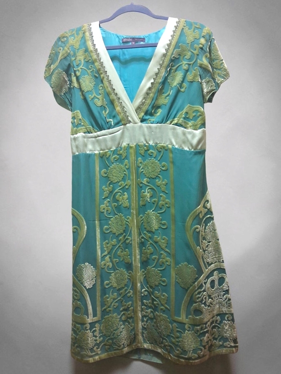 Hale Bob Dresses & Skirts - Hale Bob Silk Teal & Gold Velvet Burnout Dress